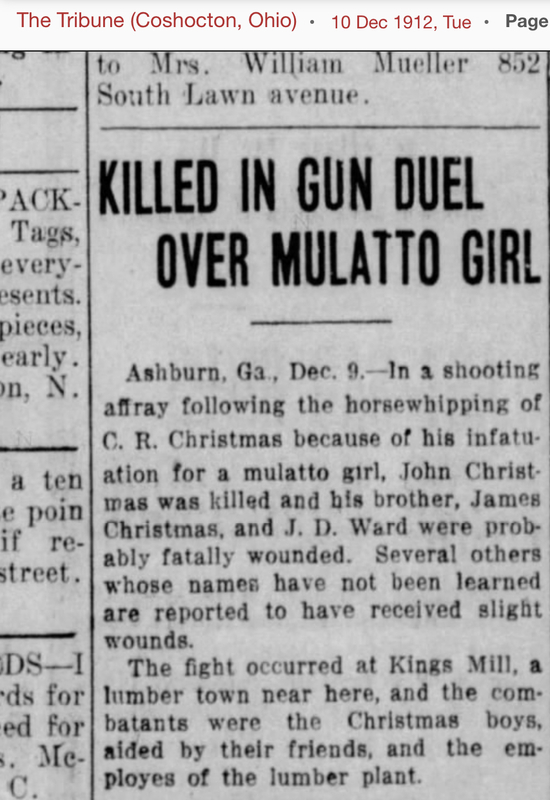 Killed in a Gun Duel Over a Mulatto Girl - The Tribune [Coshocoton, Ohio] 10 Dec 1912.PNG
