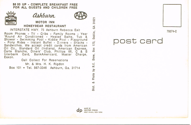 Ashburn Motor Inn Restaurant - 79374-C - postcard back.tif