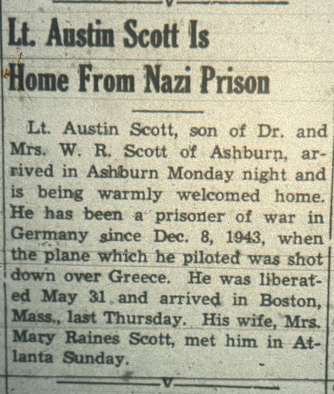 1945 June 28 WGF - LT. Austin Scott home from Nazi Prison WW2.jpg