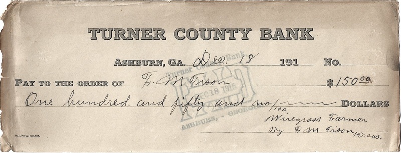 Wiregrass Farmer - FM Tison Check - Turner County Bank - Dec 18 1915.jpg