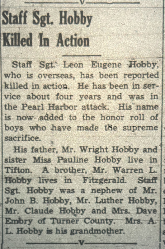 1945 Feb 22 WGF - Leon Hobby Killed in Action.jpg