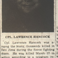 Cpl. Lawrence Hancock Killed At Iwo Jima