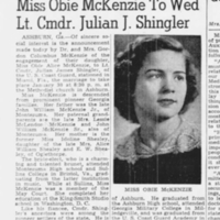 Obie Alice McKenzie, bride of Julian James Shingler - The Atlanta Constitution 07 Jan 1945 page 32.PNG