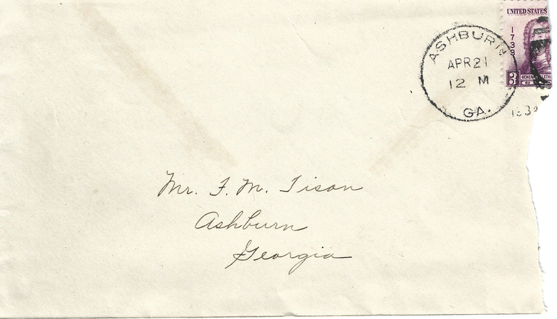 Letter from teacher [Alice Tharpe] to FM Tison accepting position - April 21, 1934 envelope.jpg