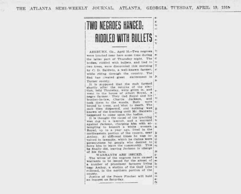 The Atlanta Semi-Weekly Journal - April 19, 1910 - Albert Royal and Charles Jackson lynching.jpg