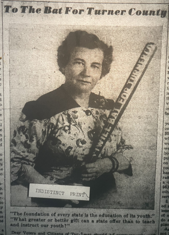 1946 July 11 - Nina Cox _I will bat for Turner Co_ photo.jpg