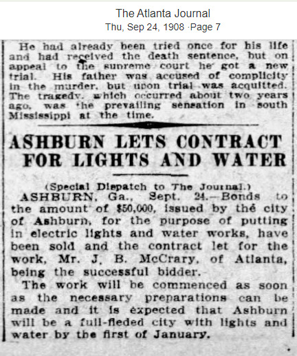 The Atlanta Journal Thu, Sep 24, 1908 ·Page 7 - Ashburn Lets Contract for Lights and Water.png