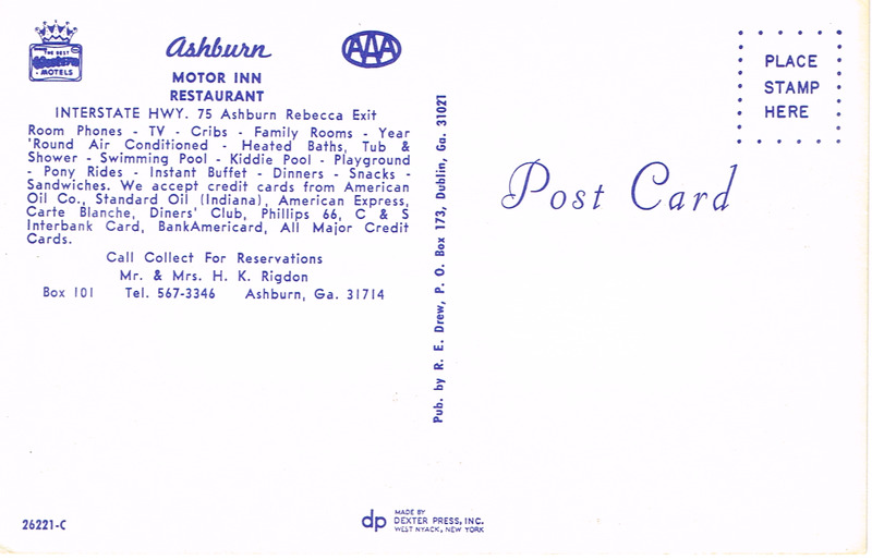 Ashburn Motor Inn Restaurant - 26221-C - postcard back.tif