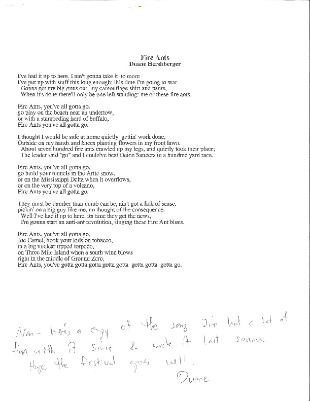 Fire Ants song Lyrics by Duane Hershberger - sent to Nan Lee March 1996.pdf