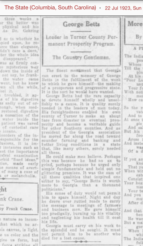 George T Betts obit - The State [Columbia, SC] - 22 Jul 1923.PNG