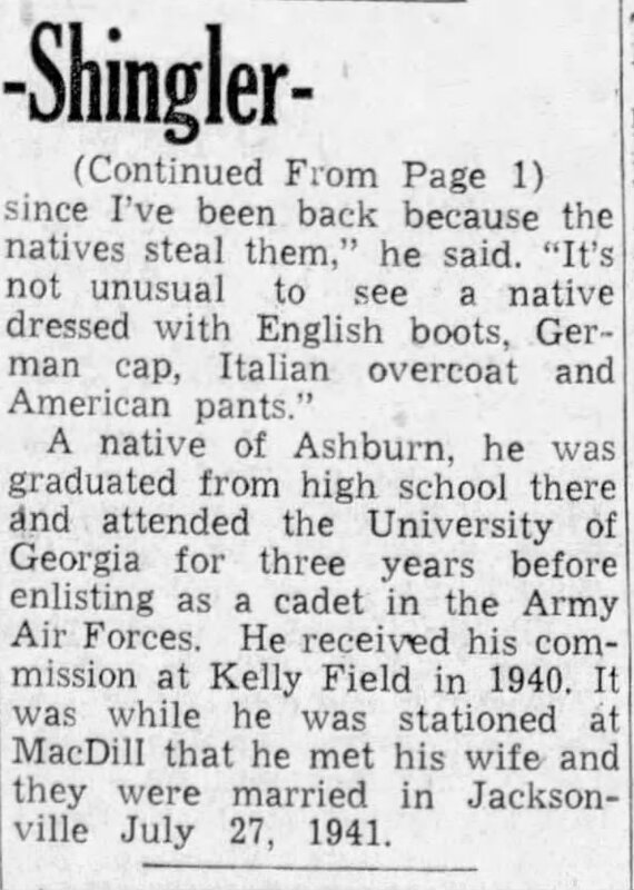 Herbert I Shingler, Jr. makes home 'raid' (2of 2) - The Tampa Times - 27 Nov 1943 page 5.JPG