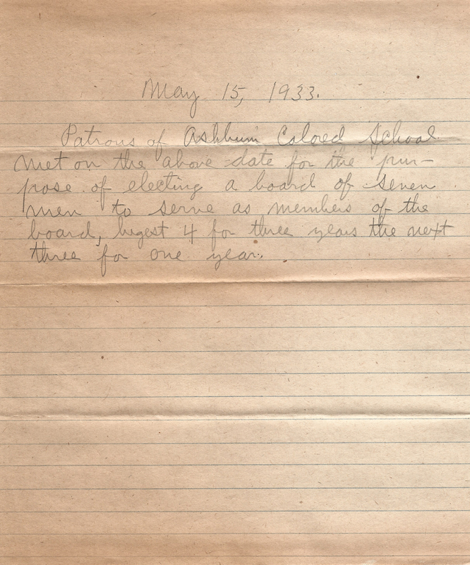 Patrons of Ashburn Colored School Meeting Minutes - election of board - May 13, 1933 1.jpg