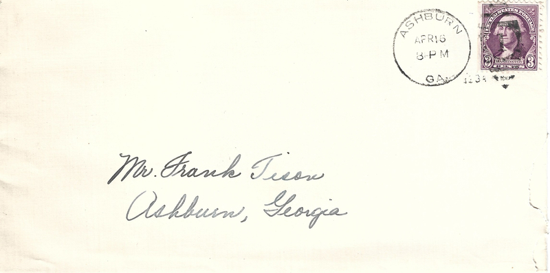 Letter from teacher [Helen Griffith] to FM Tison accepting position - April 16, 1934 envelope.jpg