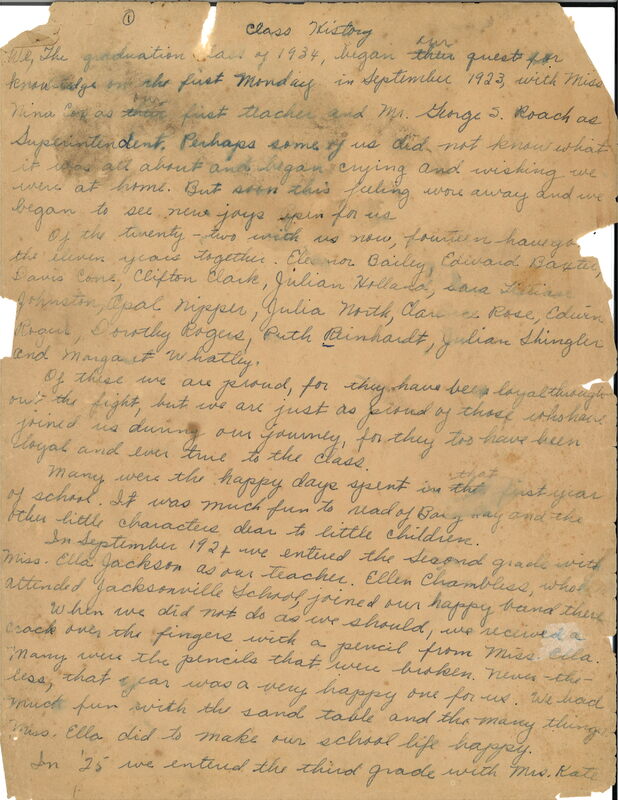 1934 Ashburn High School graduation speech by Opal Nipper page 1.jpg