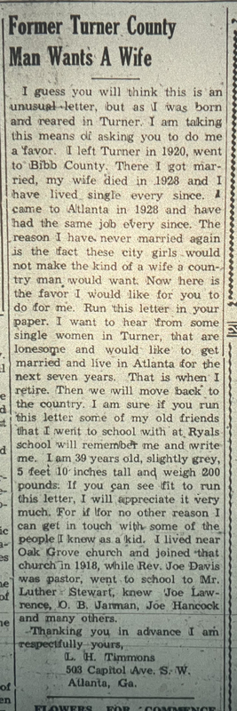 1946 May 16 WGF - Former Turner County Man Wants A Wife (LH Timmons).jpg