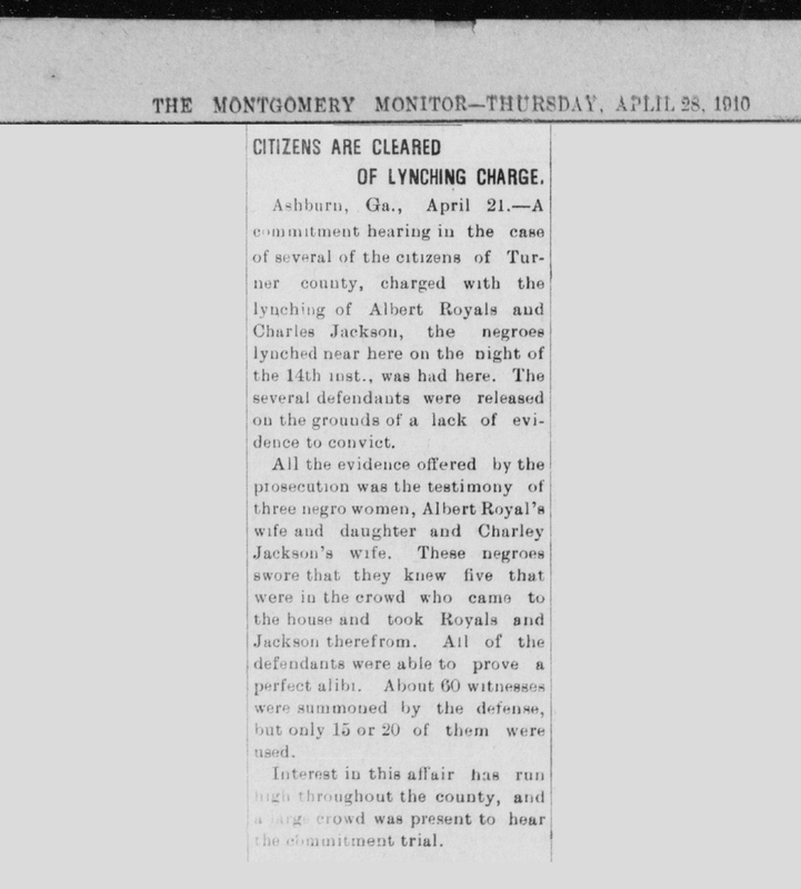 The Montgomery Monitor - April 28, 1910 - Albert Royal and Charles Jackson lynching.jpg