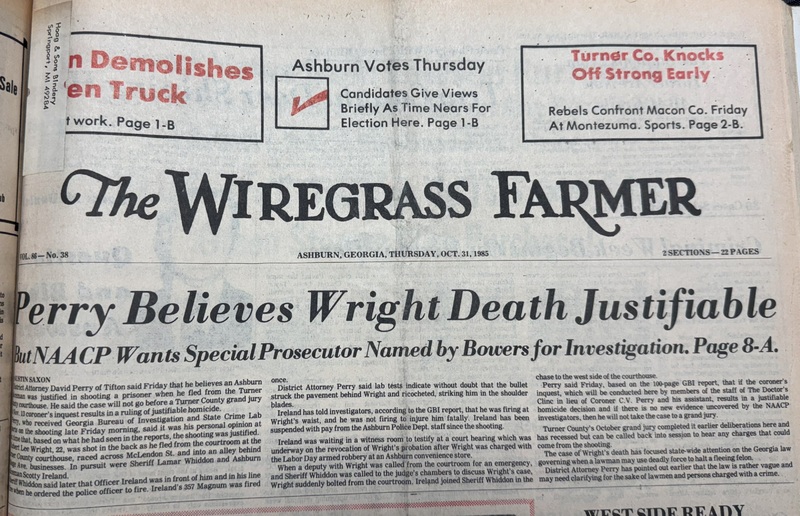 The Wiregrass Farmer - October 31, 1985 - Perry Believes Wright Death Justifiable.jpg