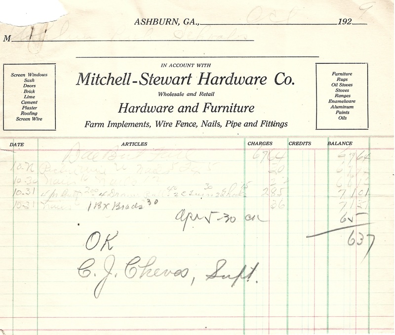 Ashburn Public Schools - Mitchell-Stewart Hardware Co. bill October 1929 2.jpg
