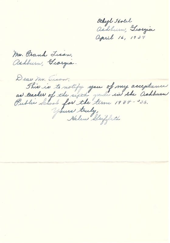 Letter from teacher [Helen Griffith] to FM Tison accepting position - April 16, 1934.jpg