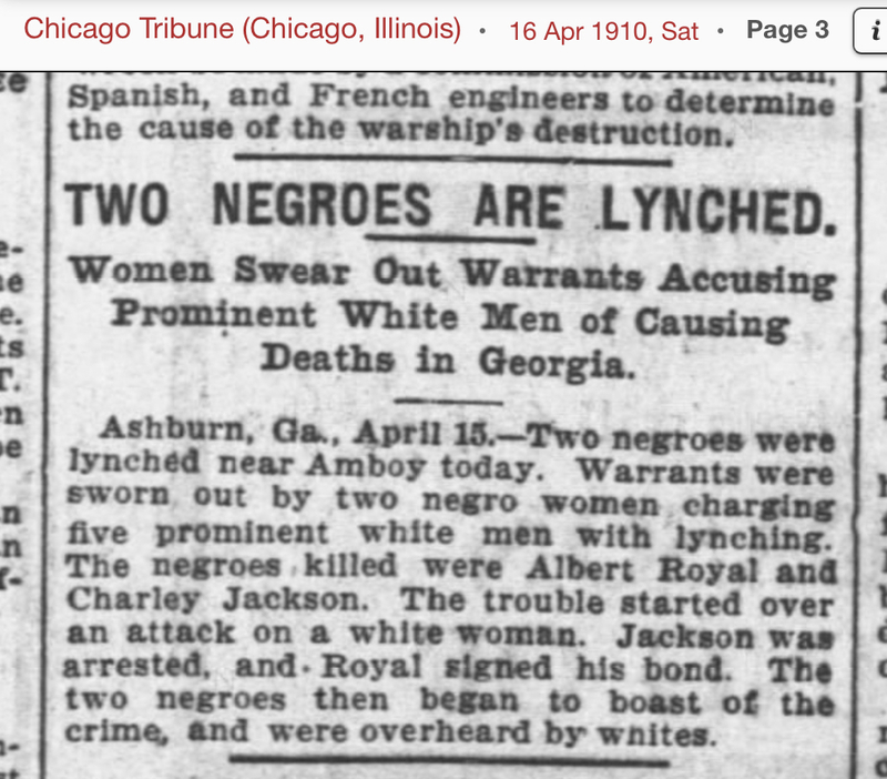 Two Negros are Lynched - Chicago Tribune 16 April 1910 page 3.PNG