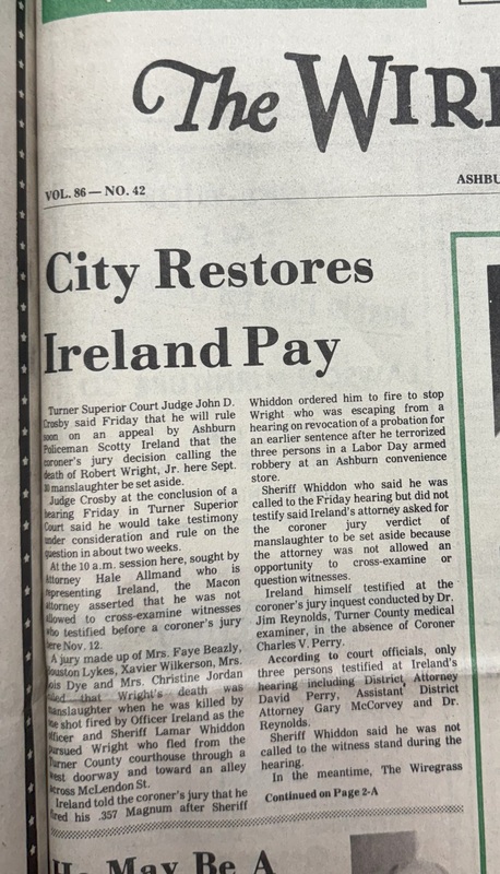 The Wiregrass Farmer - November 28, 1985 - City Restores Ireland Pay.jpg