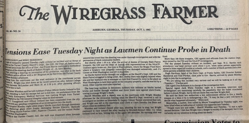 The Wiregrass Farmer October 3, 1985 - Tensions Ease Tuesday Night as Lawmen Continue Probe in Death - close up 2 of 4.jpg