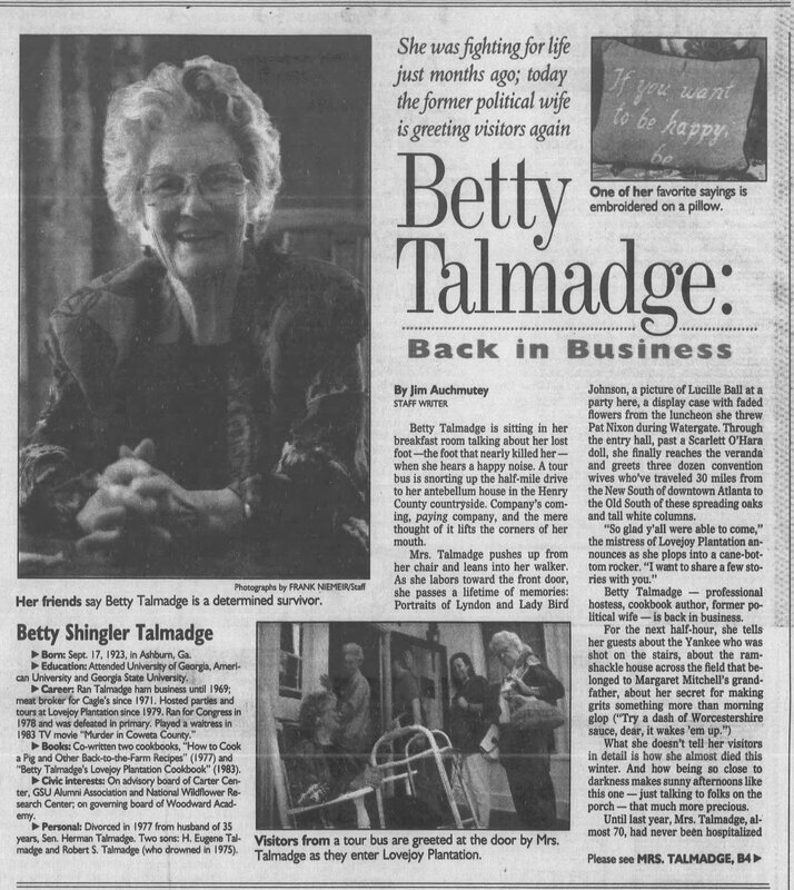 Betty Shingler Talmadge - Back in Business - Atlanta Constitution 21 May 1993 Page B [1 of 2].JPG