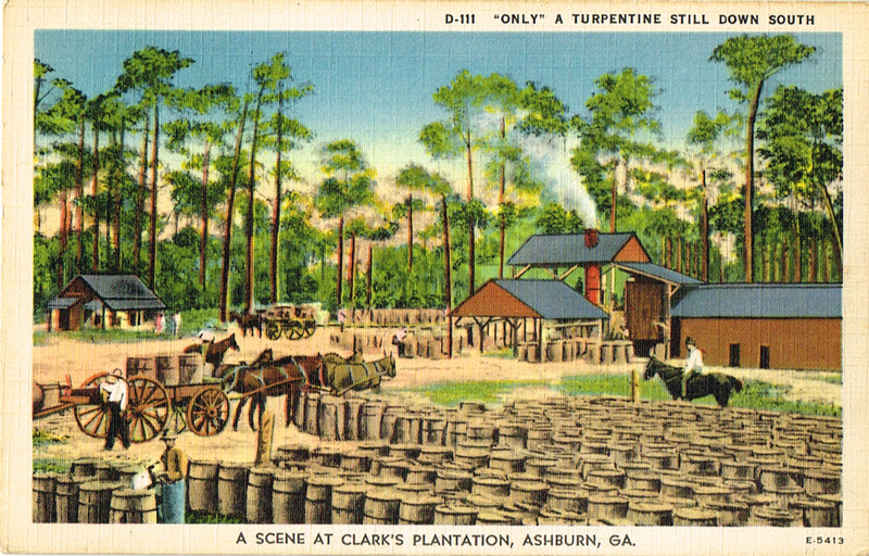 Only A Turpentine Still Down South - A Scene at Clark_s Plantation, Ashburn, GA - Postcard front.tif