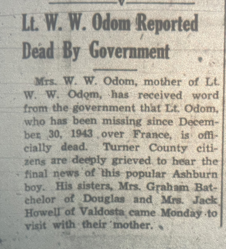 1944 Nov 23 WGF - WW Odom reported dead by Government [ww2].jpg