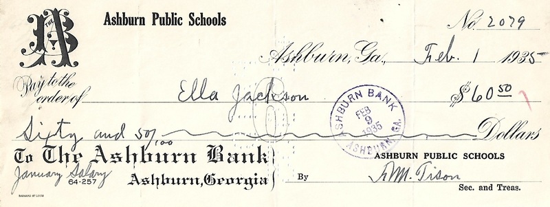 Ashburn Public Schools Bank Statement Checks - Feb 1, 1935 - Ck #2079 - Ella Jackson.jpg