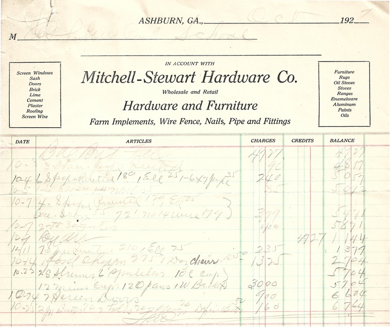 Ashburn Public Schools - Mitchell-Stewart Hardware Co. bill October 1929 1.jpg