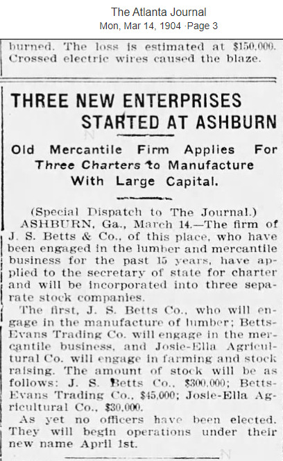 The Atlanta Journal - March 14 1904 - page 3 - Three new enterprises started in Ashburn.png