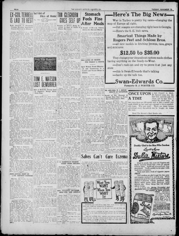 The Augusta daily herald. (Augusta, Ga.) 1908-1914, November 19, 1912, Page FOUR - Tan Cleghorn gives self up.pdf