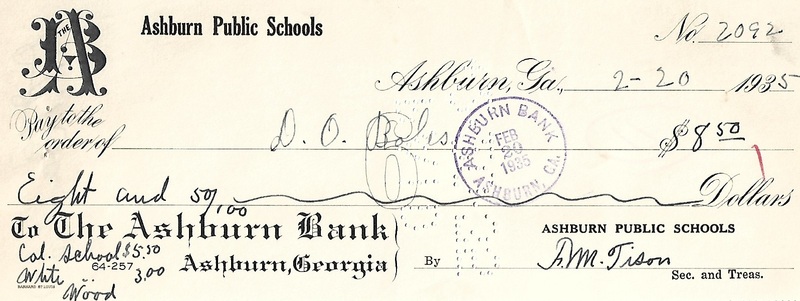 Ashburn Public Schools Bank Statement Checks - Feb 20, 1935 - Ck #2092 - D.O. Boles.jpg
