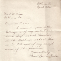 Letter from teacher [Miss Louise Forbes] to FM Tison accepting position - April 11, 1934.jpg