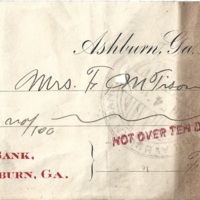 $10.00 check written to Mrs. Franklin Marion &quot;F.M.&quot; Tison (Pearl Perry Tison, 1879-1941)