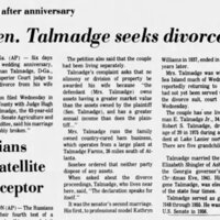 Sen. Talmadge seeks divorce from Betty Shingler Talmadge - Hattiesburg American [Mississippi] Dec 30 1976 page 12.JPG