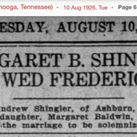 Margaret Shingler to marry Frederick Moore - Chattanooga Daily times 10 Aug 1926 page 6.PNG