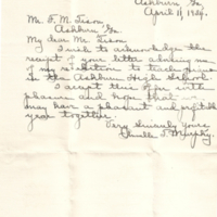 Letter from Annelle T. Murphy to Mr. F.M. Tison accepting position (April 11, 1934)