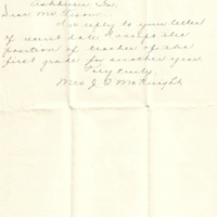 Letter from Mrs. J.C. McKnight to F.M. Tison accepting position (April 25, 1934)