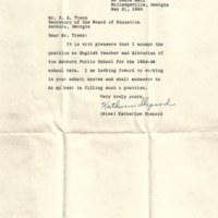 Letter from teacher [Miss Katherine Shepard] to FM Tison accepting position - May 21, 1934.jpg