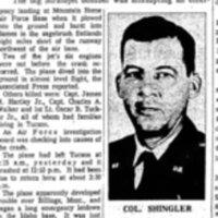 Crash Kills D-M Wing Cheif, Crew [Herbert Shingler Jr.] - Tuscon Daily Citizen 3 Apr 1959 page 1.JPG