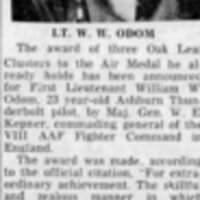 Lt. W.W. Odom receives three Oak Clusters to the Air Medal