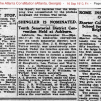 Shingler is Nominated to Tenth Senatorial District - The Atlanta Constitution 16 Sep 1910 page 7.PNG