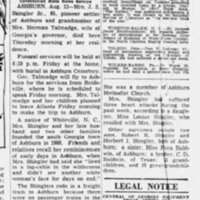 Mrs. Shingler of Ashburn dies at 85 - ATL Constitution 14 Aug 1953 page 28.jpg