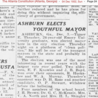 Ashburn Elects Youthful Mayor, c. 1932