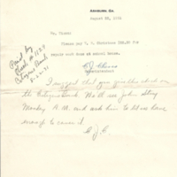 Ashburn Public Schools - Memo from C.J. Cheves (superintendent) to F.M. Tison - August 22, 1931.jpg